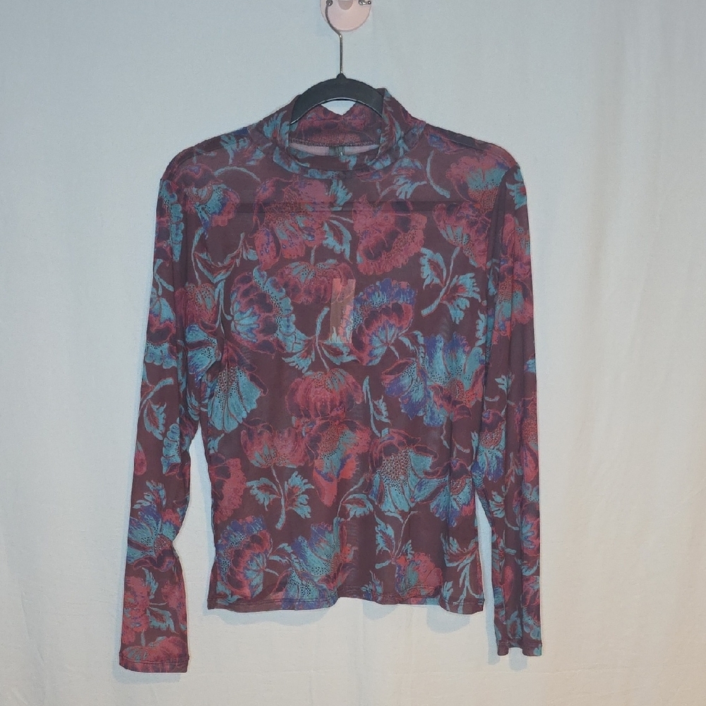 Stunning Anthropologie Burgundy and Teal Floral Top